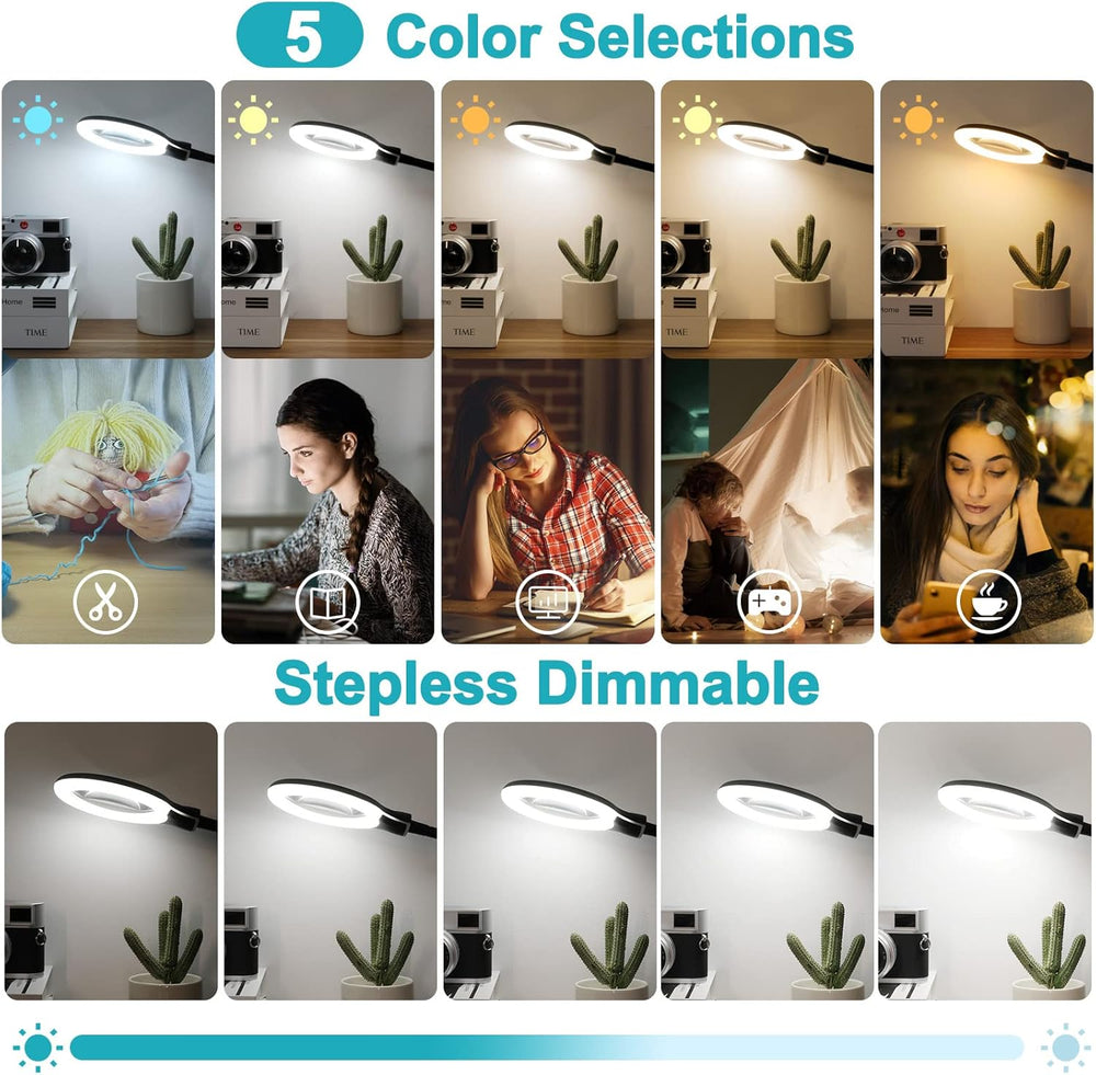 10X Magnifying Glass with Light and Clamp, 5 Color Modes Stepless Dimmable Li...