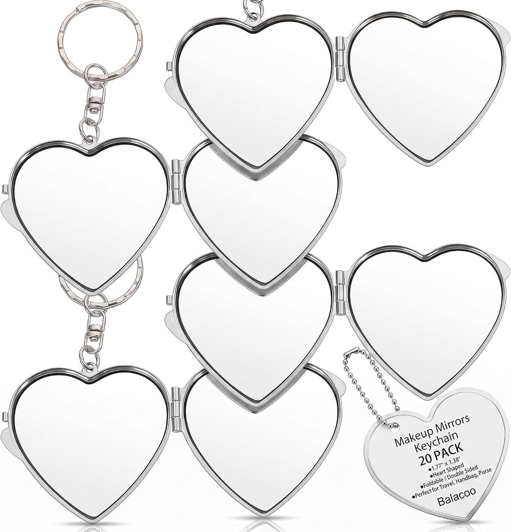 Balacoo 20 Packs Heart Makeup Mirror Keychain 1.77 x 1.38 Inch