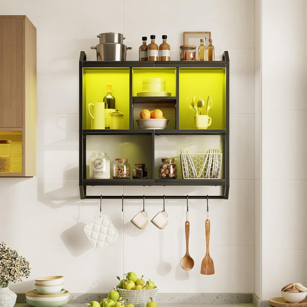 HOOBRO Gaming Floating Shelves with LED Light, 28.7" LED Wall Mounted Shelf