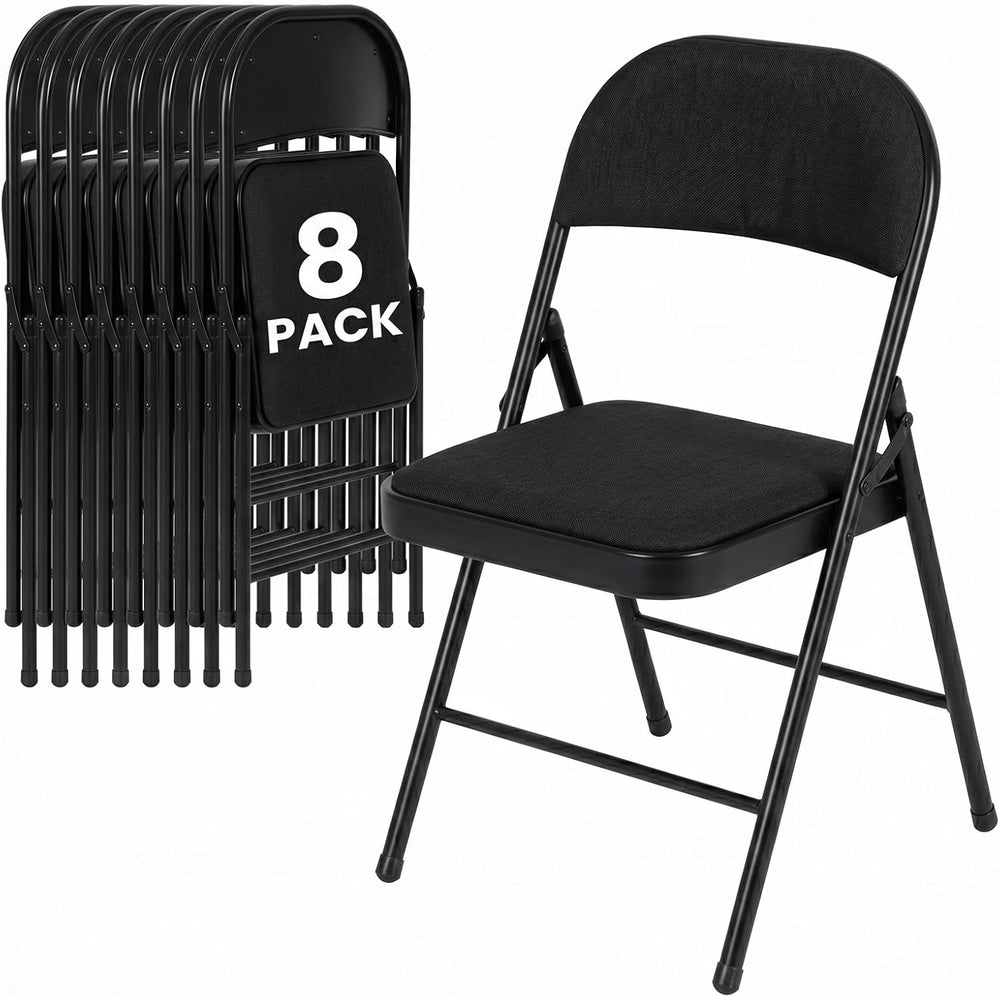 8 Pack Black Padded Folding Chairs with Cushion and Back
