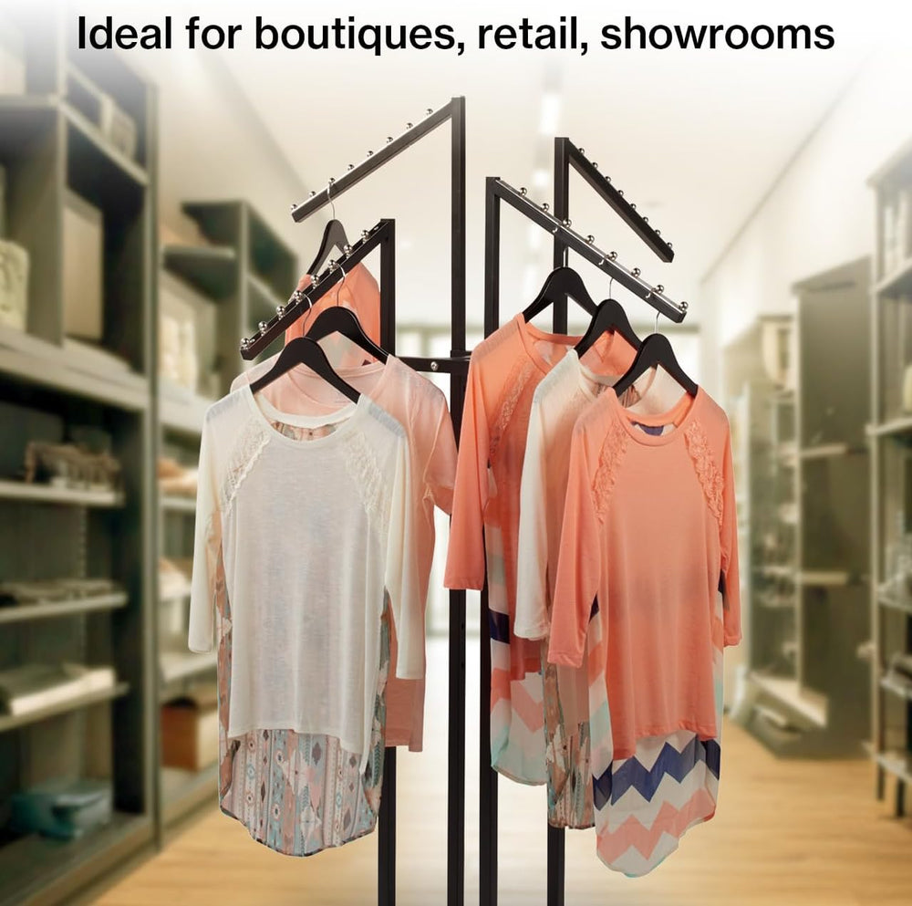 SSWBasics Black 4-Way Clothing Rack with Adjustable Slant Arms for Retail