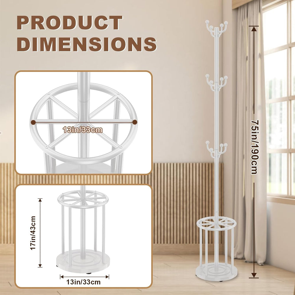 White Coat Rack Freestanding, Coat Rack Stand with Umbrella Holder
