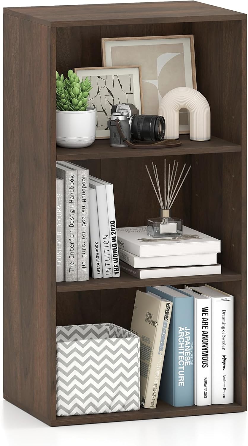 GIANTEX 3 Shelf Bookcase, Bookshelf Cube Storage Organizer, Dark Walnut
