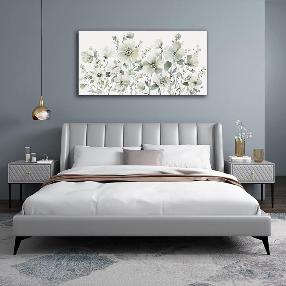Elegant Flowers Wall Art Abstract Floral Pictures Wall Decor Modern Green Bot...