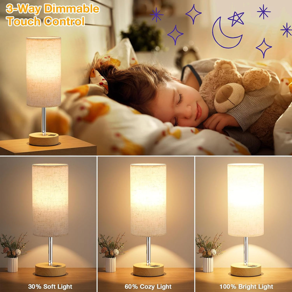 Dicoool Bedside Table Lamp Set of 2-3-Way Dimmable Touch Lamp, USB A+C