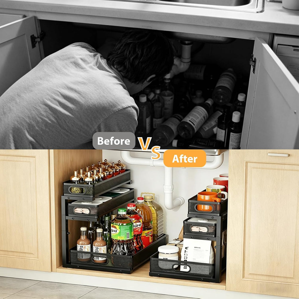 2 Pack Under Sink Organizer, 3-Tier Pull Out Cabinet Organizer and Storage