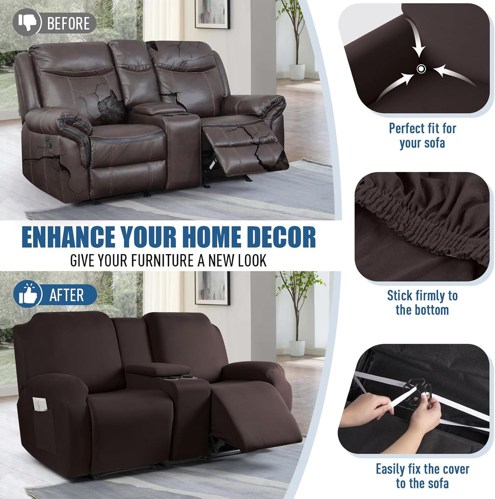 TAOCOCO Reclining Loveseat with Console Slipcover, 2 Seat Recliner Cover