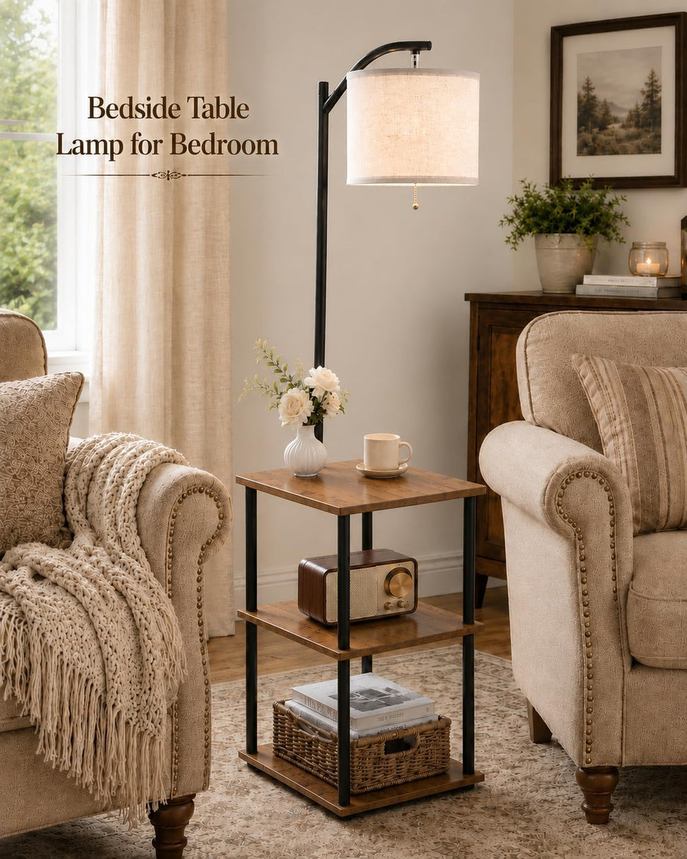 GERGO Floor Lamp with Table, Side Table for Living Room, 3 CCT 9W LED Bulb