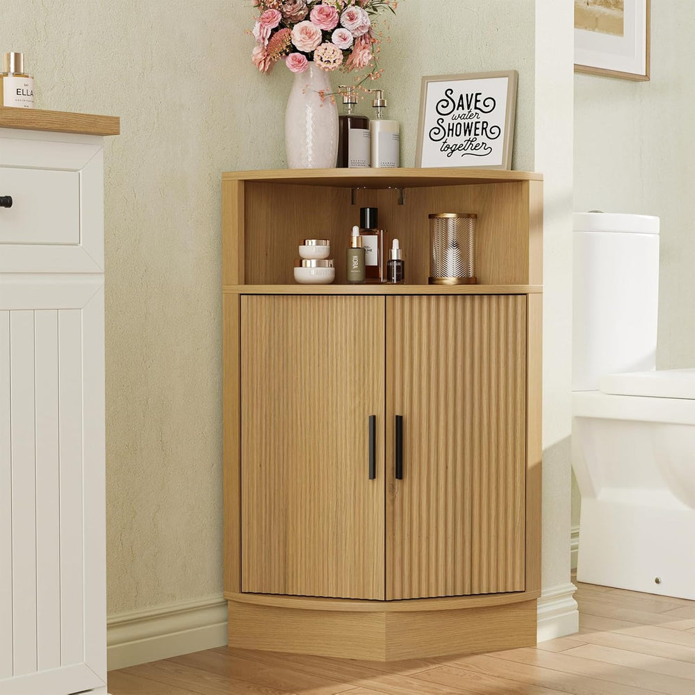FiveWillowise Fluted Corner Cabinet, Natural
