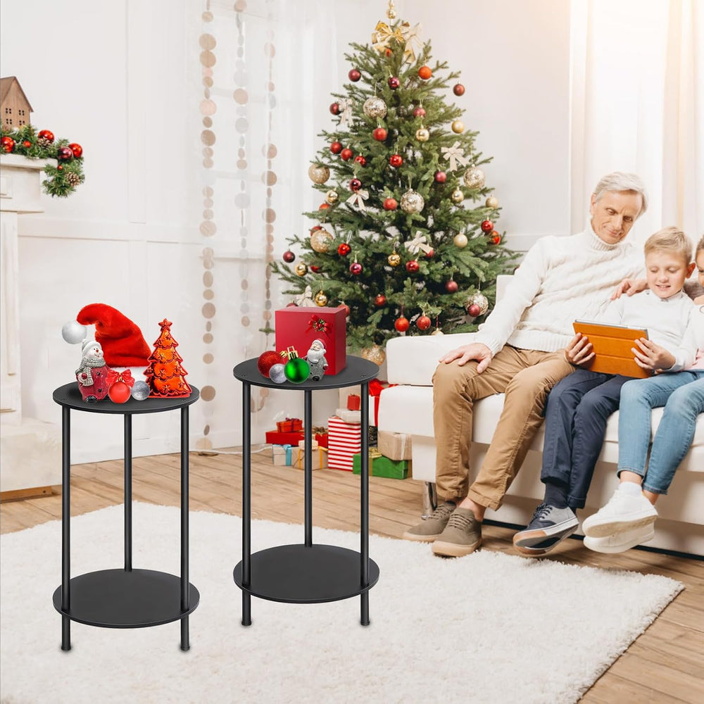 Small Round Side Table Set of 2, 2 Tiers Small Space End Tables for Bedroom