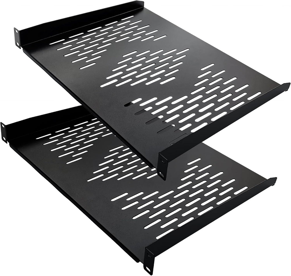 RIVECO 2 Pieces 1U Rack Shelves 19” Tray Cabinet Mount Vented Cantilevers for...
