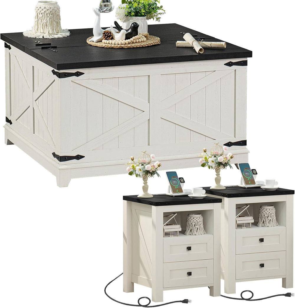 Joaxswe Farmhouse Living Room Sets, Coffee Table with Hidden Storage Organize...