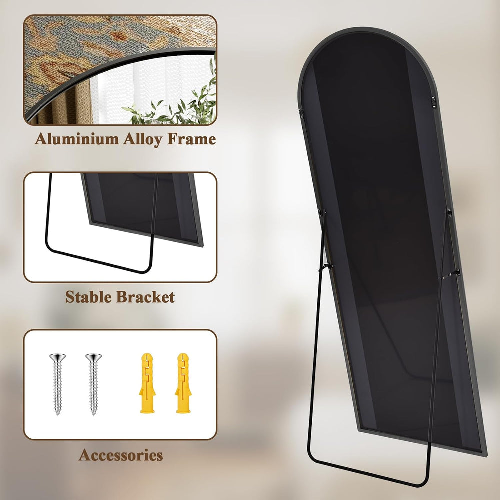 Arched Full Length Mirror 71"x26" Leaning Hanging Decor Black