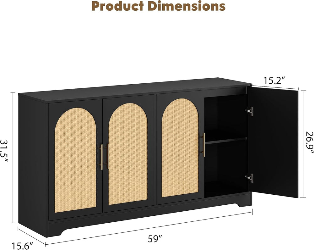 59"W Sideboard Buffet Cabinet, Entryway Cabinet, Coffee Bar Cabinet, Black