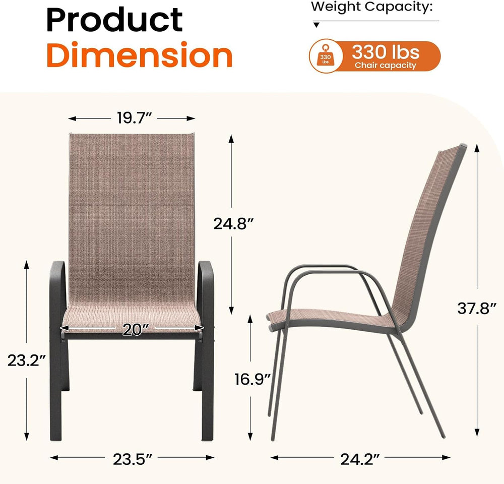 JEAREY Patio Dining Chairs Set of 4, Stackable Outdoor Chairs, Brown