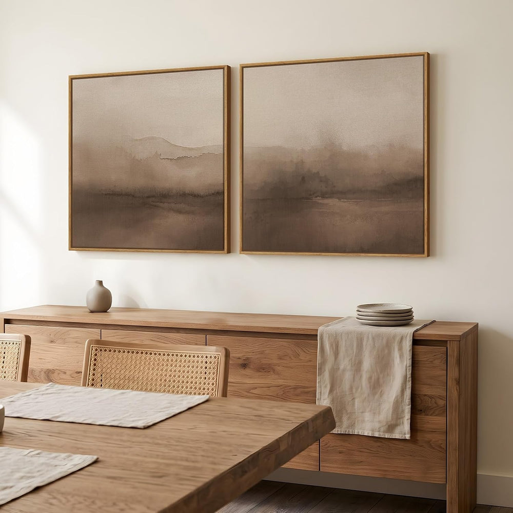 Framed Brown Abstract Landscape Wall Art Set of 2, Neutral Canvas Prints