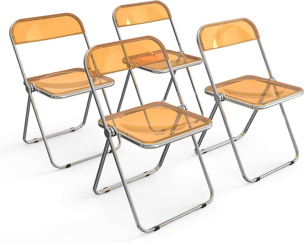 VINGLI Acrylic Folding Chairs 4 Pack, Clear Chair Foldable and Stackable, Pla...