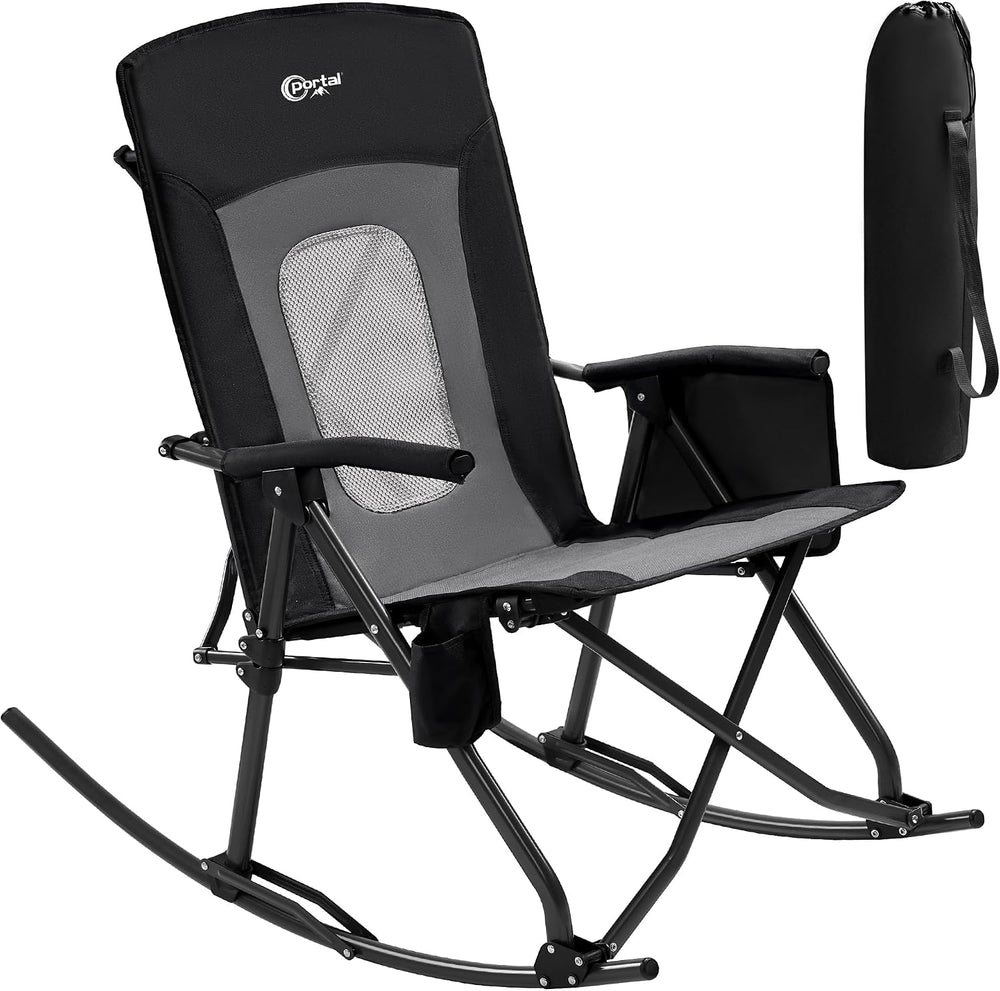 Portal Oversized Folding Rocking Camping Chair Portable 400 lbs Black
