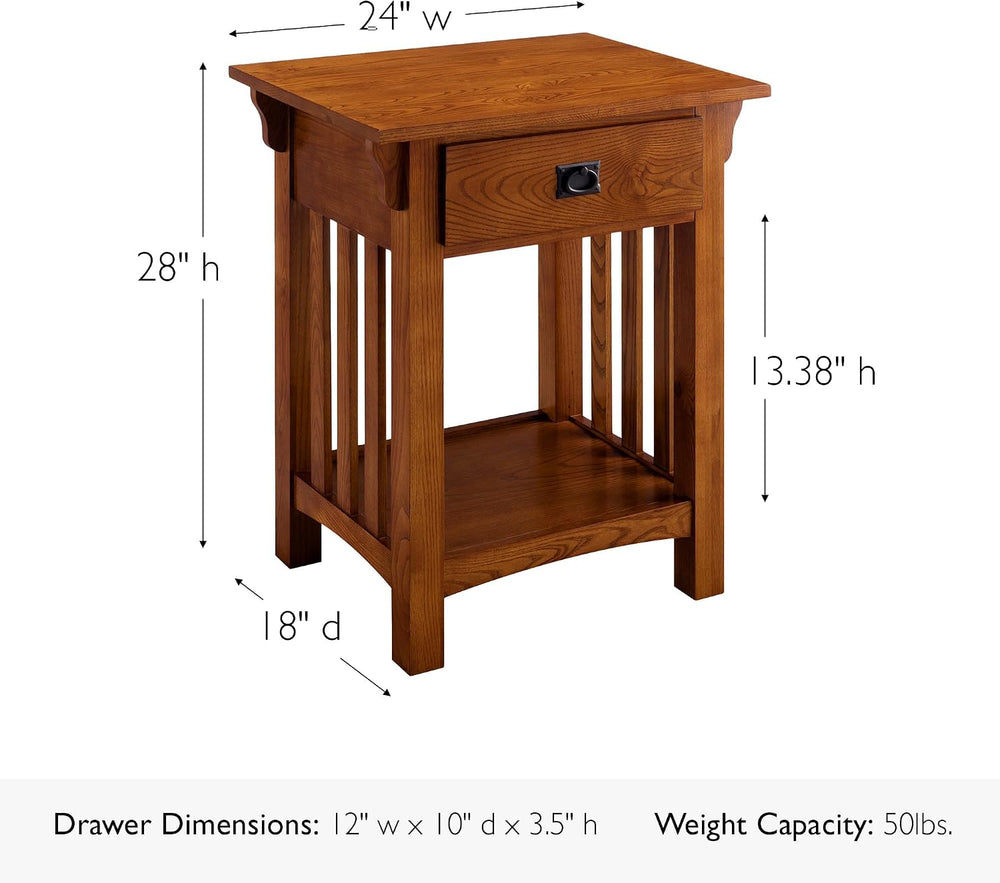 Leick Home Mission Impeccable Nightstand Side Table, 24", Medium Oak