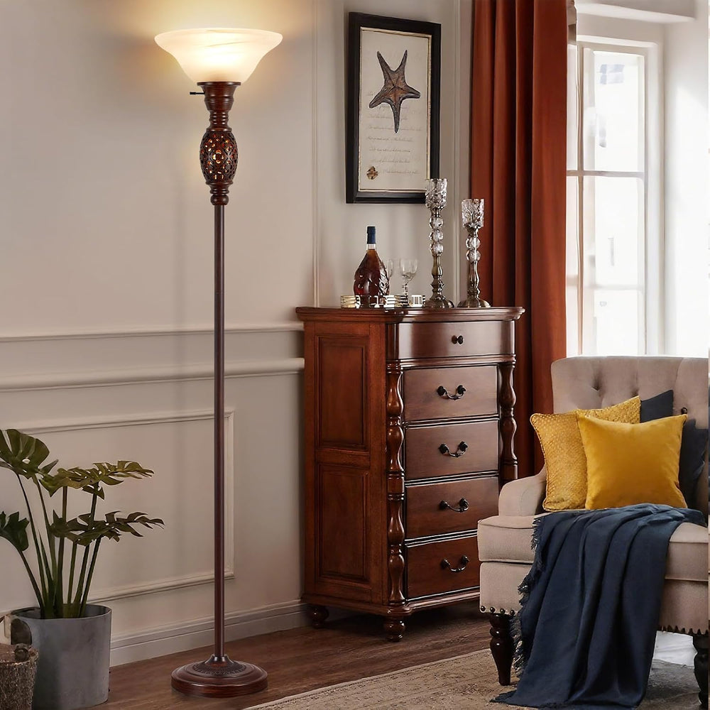 Luvkczc 70" Torchiere Floor Lamp with NightLight & Etched Glass Shade