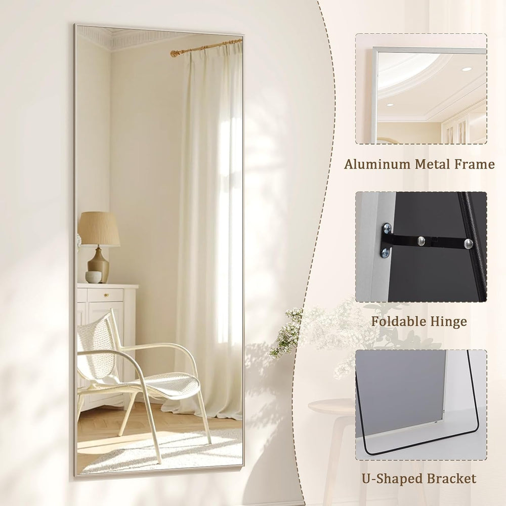 56" x 21" Full Length Mirror, Full Body Floor Mirror, Silver