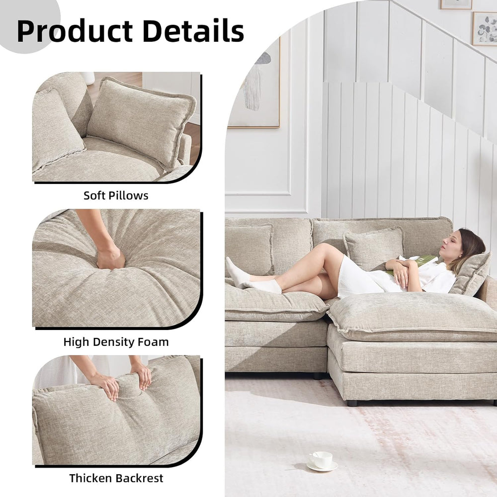 GNIXUU 76.7" Camel Small L Shaped Cloud Couch Loveseat Sofa with Ottoman