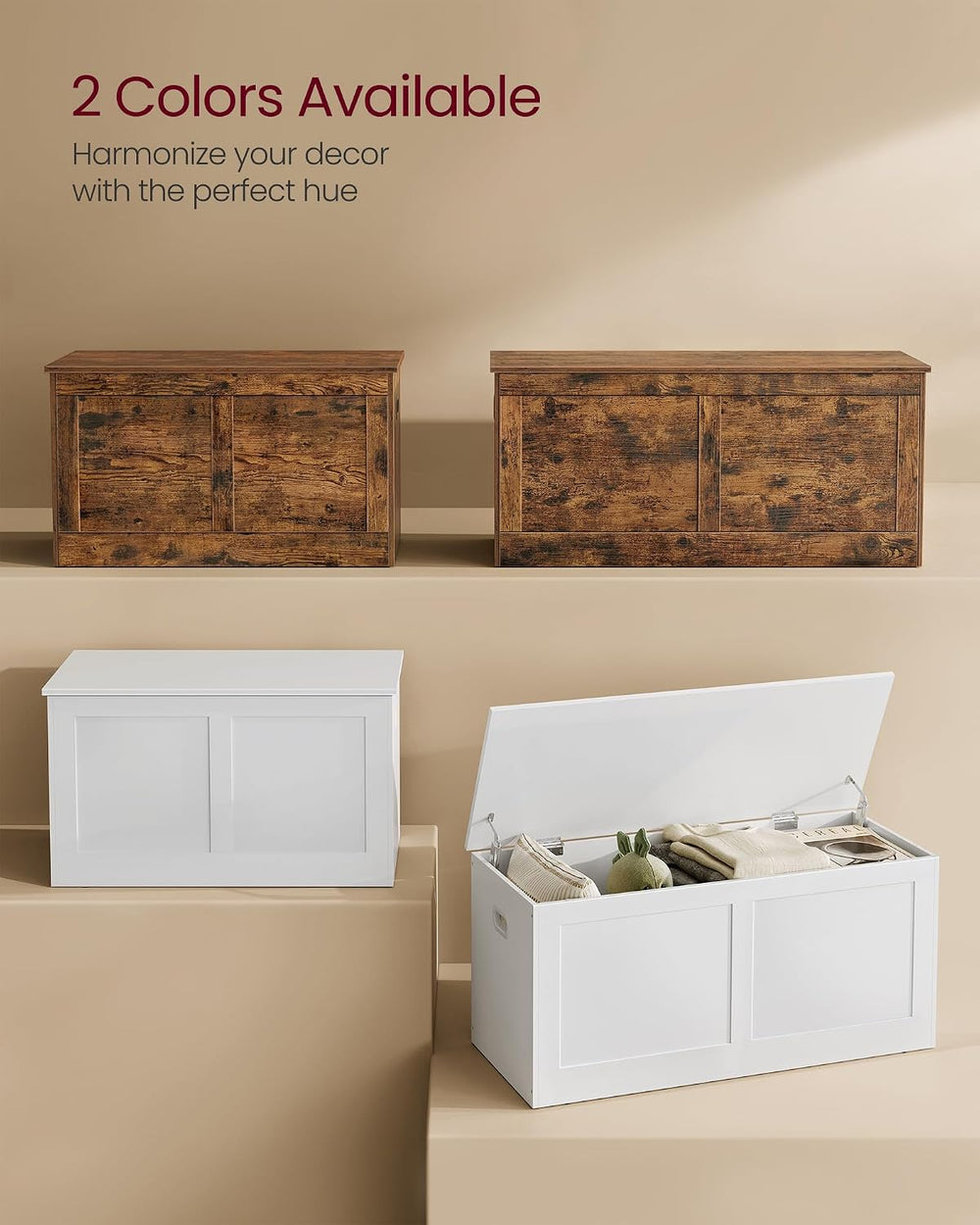 VASAGLE Storage Chest with 2 Safety Hinges, 15.7 x 31.5 x 18.3 Inches