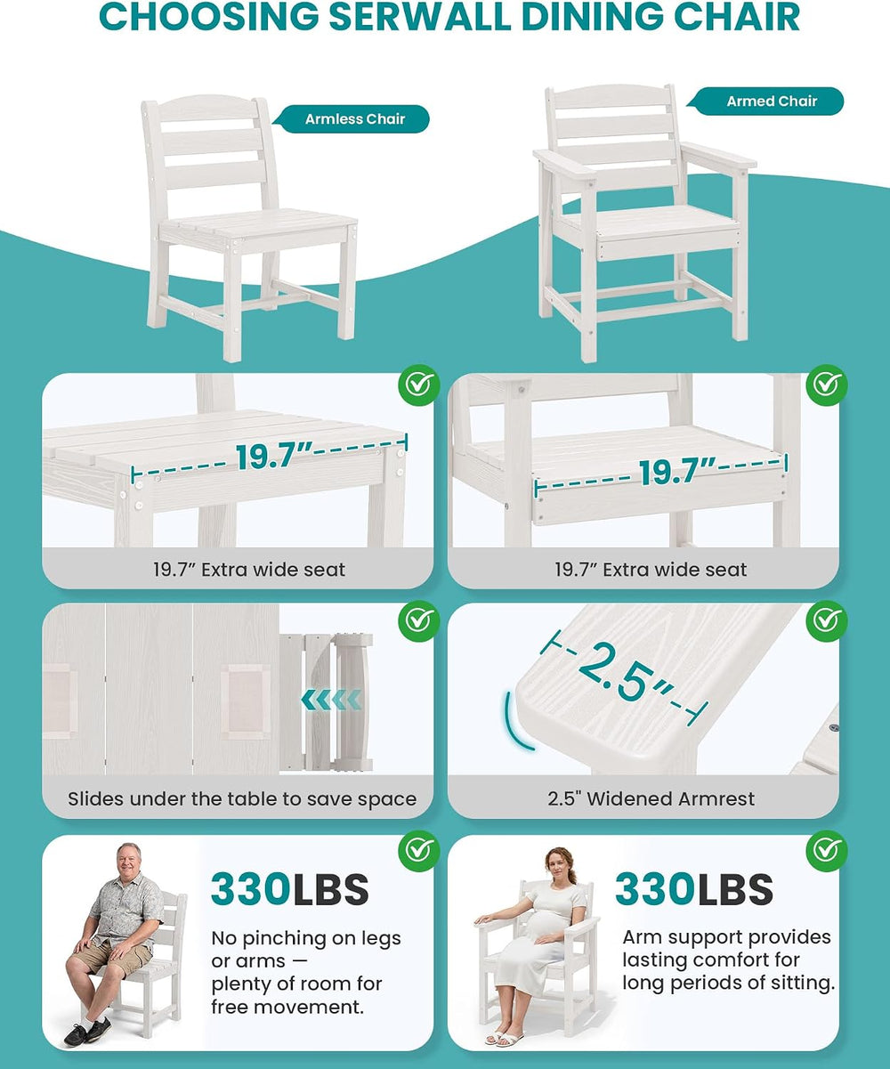 SERWALL 59" Patio Dining Set for 6, w/ 1 Table & 6 Chairs, White