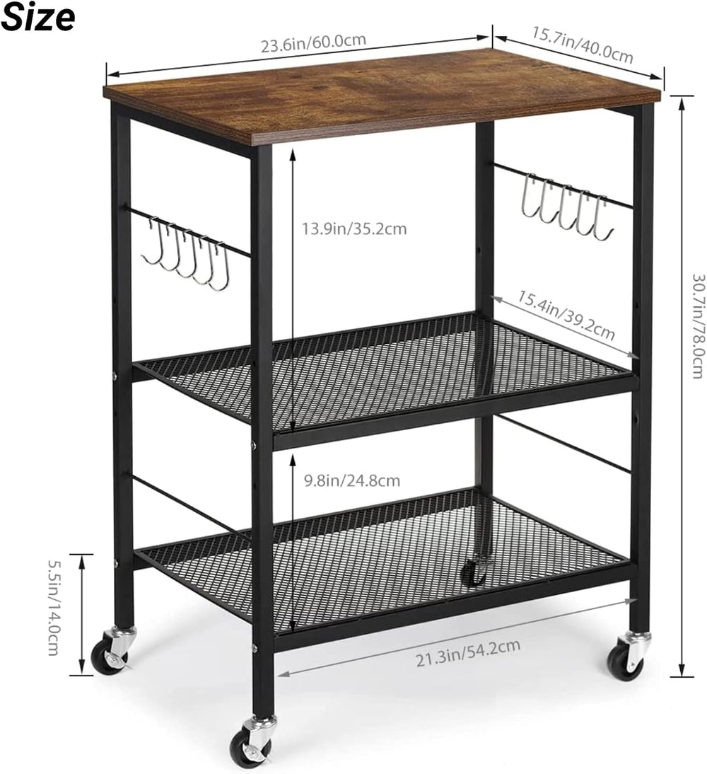 LIANTRAL Rolling Cart, 3-Tier Microwave Cart Kitchen Storage On Wheels
