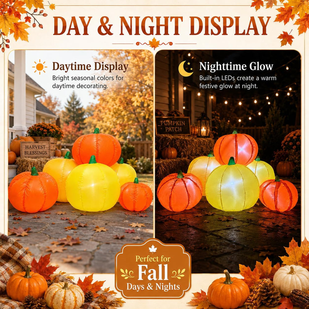 5.2FT Fall Inflatable Pumpkin Combo with 6 Pumpkins, Thanksgiving Decor
