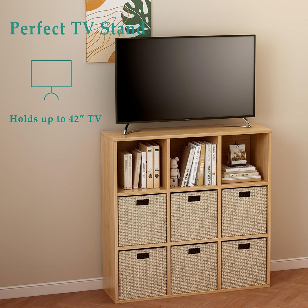 OSCHF 9-Cube Storage Shelf Bookcase, Oak