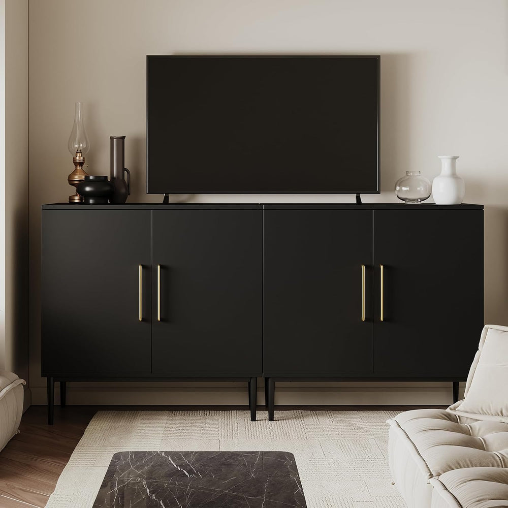 Set of 2 Black Storage Cabinet with Doors, Modern Accent Cabinet, Free Standi...