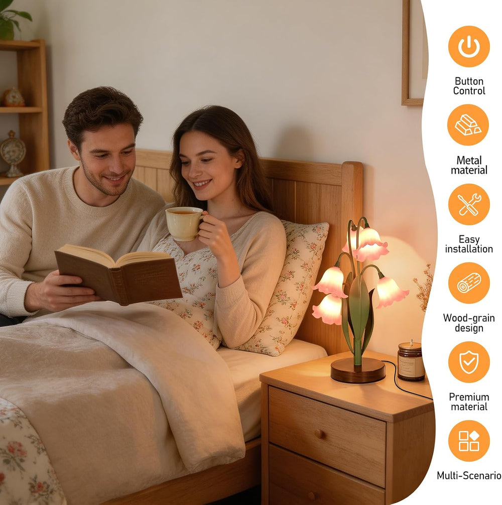 Flower Table Lamp for Bedroom, LED Cute Reading Light