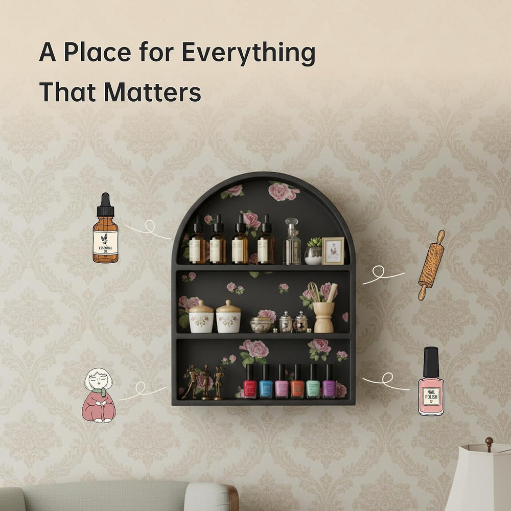 Perfume Shelf Organizer for Wall & Dresser, Black Arched Floating Shelves
