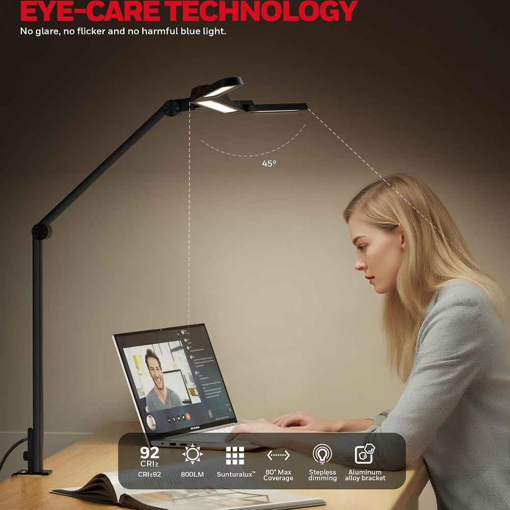 Honeywell Wide Desk Lamp with Clamp for Dual Monitors, 22W Full-Spectrum Eye-...