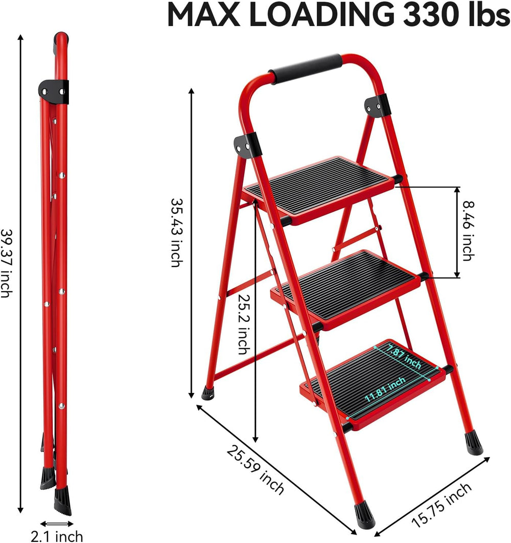 KINGRACK 3 Step Ladder, Folding Step Stool with Anti-Slip Wide Pedal