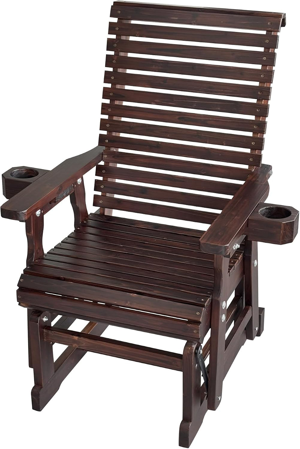 Fortune Candy Wooden Glider Chair, Cup Holders, Chocolate Tone, 1-Seater