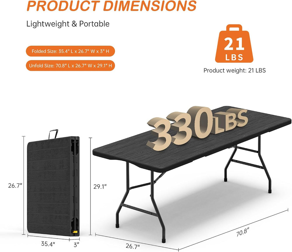 VSOAEIL 6 Foot Folding Table 2 Pack, 6 FT Foldable Plastic Table Heavy Duty