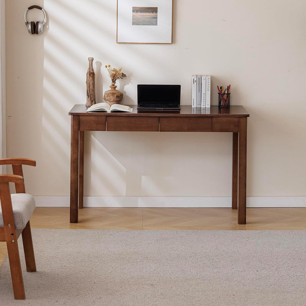 Solid Wood Desk with Drawer (Walnut Color, 47.2inch)