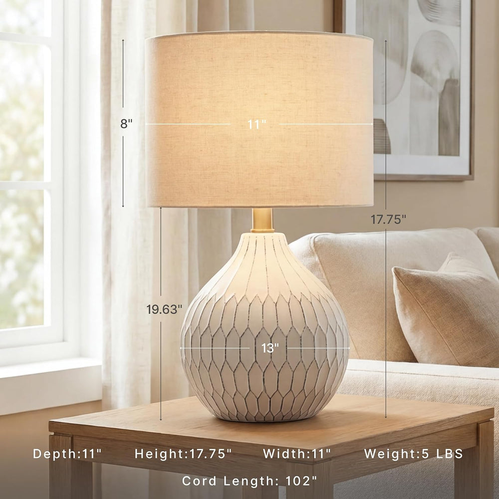 Signature Design by Ashley Ceramic Table Lamp, Bedside, Antique White