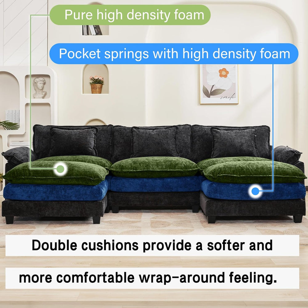 Oprisen 120" Modular Sectional Sofa, Comfy Deep Cloud Couch with Ottoman