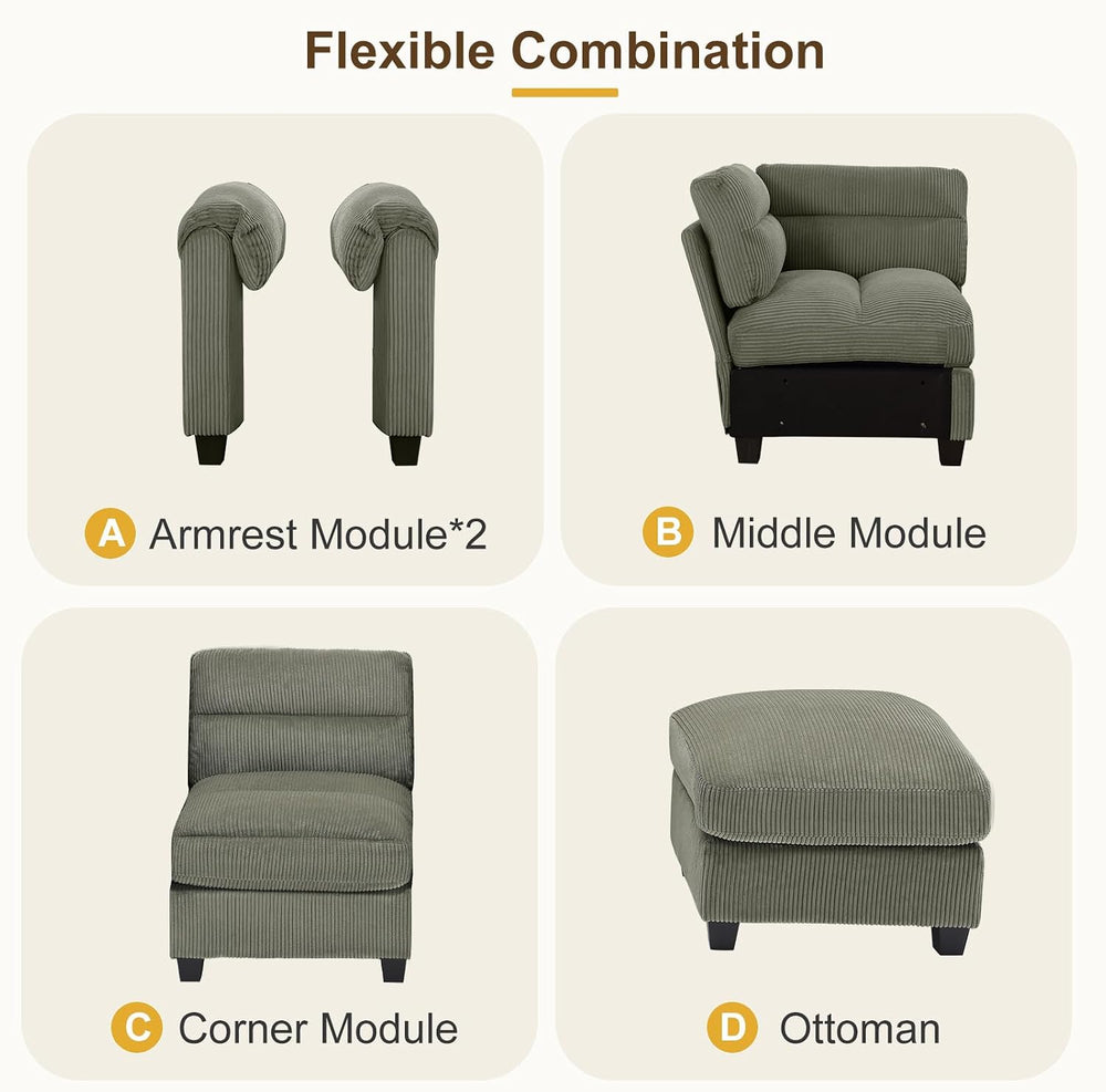 HAOMARKETS Corduroy Sofa Set, Upholstered Armchair, Loveseat, and 3-Seater Co...