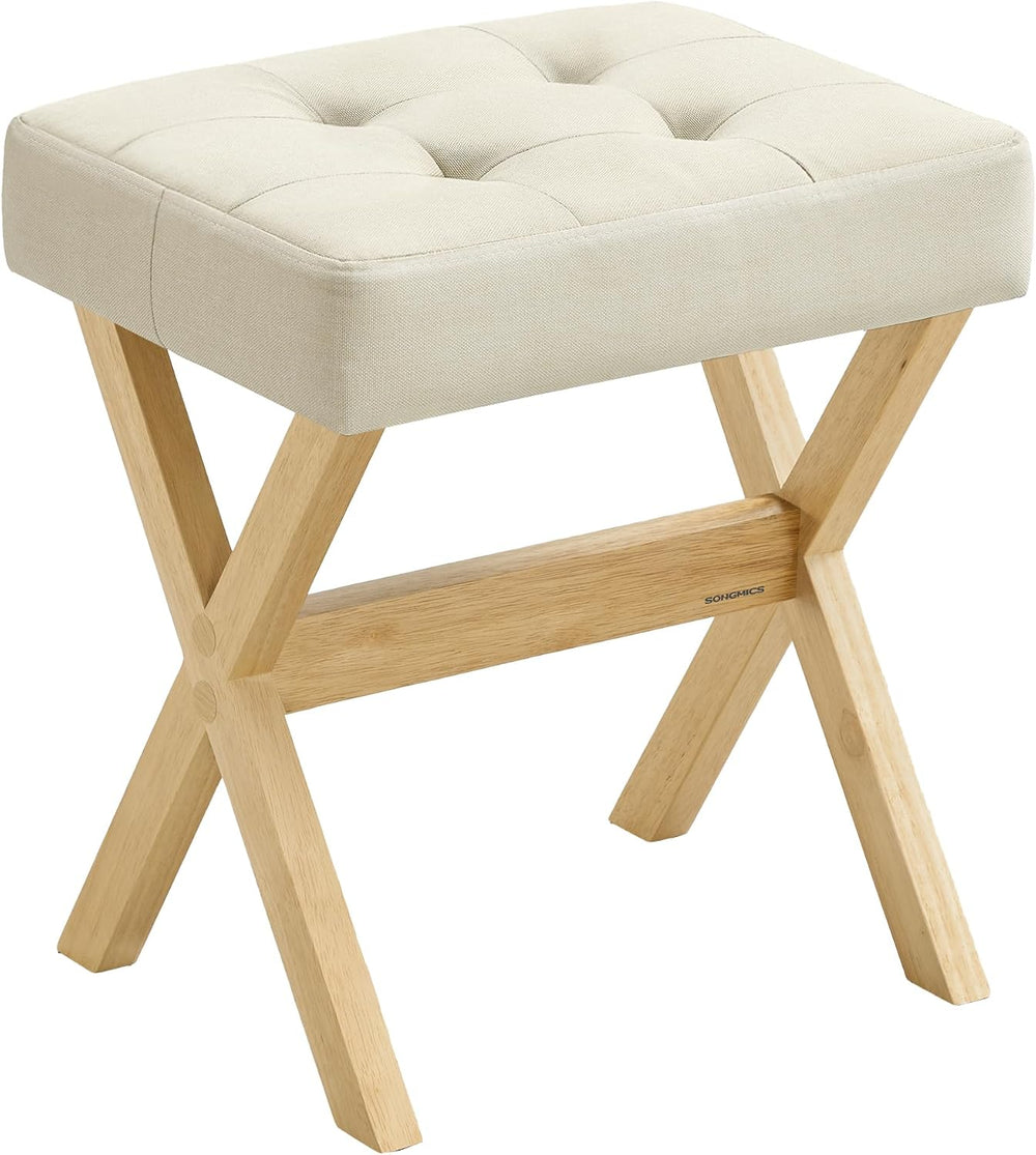 SONGMICS Makeup Stool, Padded Vanity Foot Rest, Solid Wood X Legs