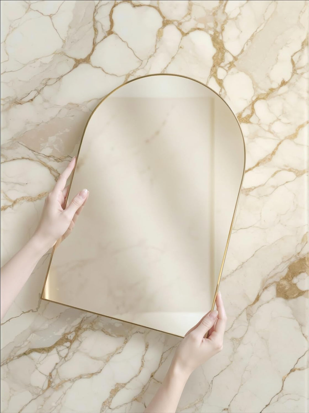 Gold Arched Wall Mirror 13”x19” – Small Vintage Hanging Mirror with Chain