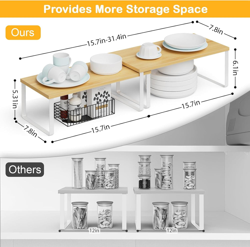 OGEMXU Cabinet Shelf Organizers, 15.7 inches Large Kitchen Counter Shelf, Set...
