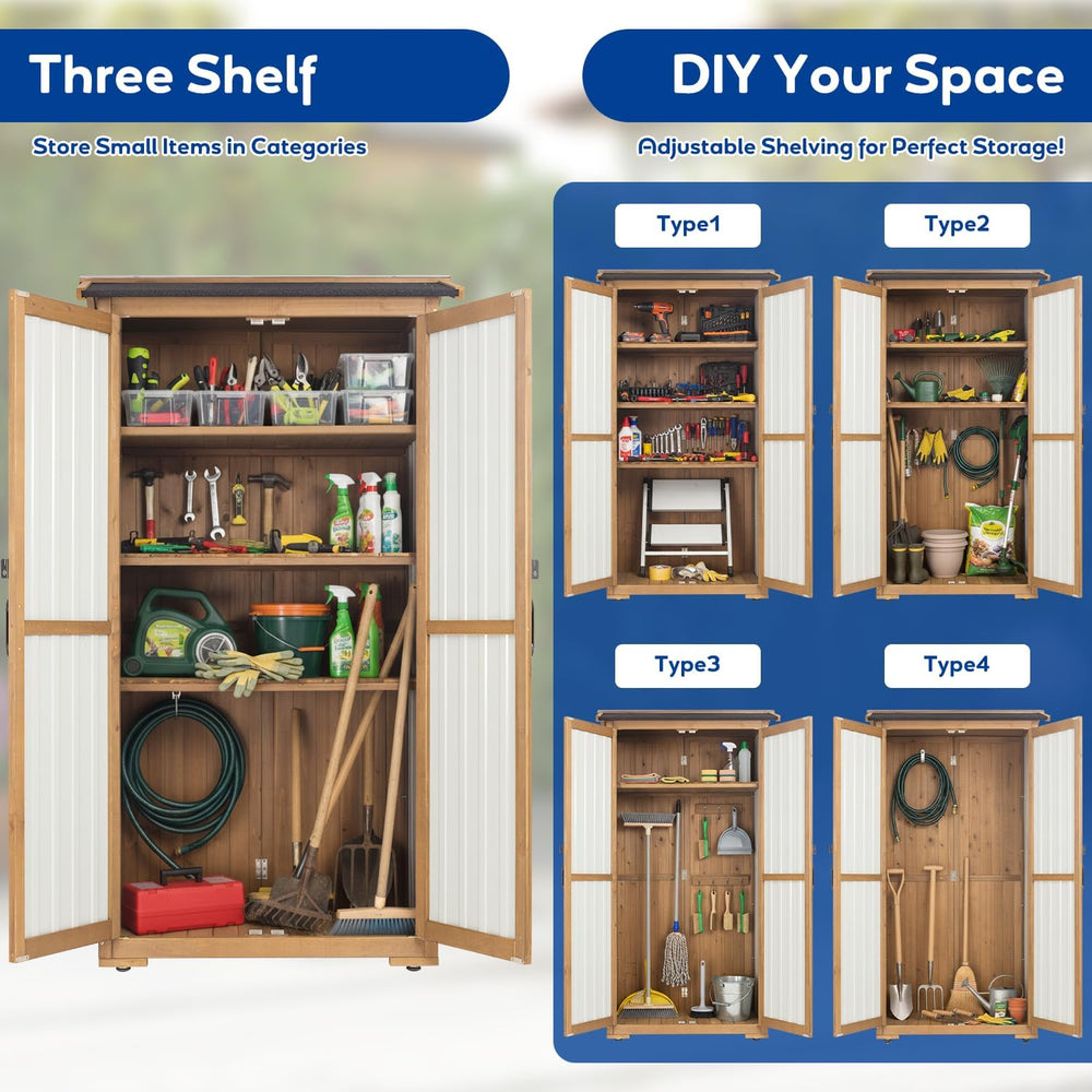 Storage Cabinet Outdoor Garage Cabinets with 3 Adjustable Shelves, Lockable D...