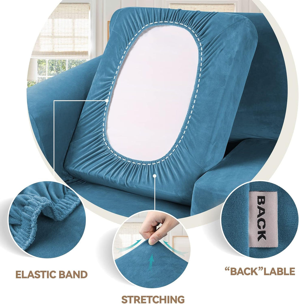 WEERRW Velvet Stretch 2 Pieces Chair Sofa Slipcovers Washable, Peacock Blue