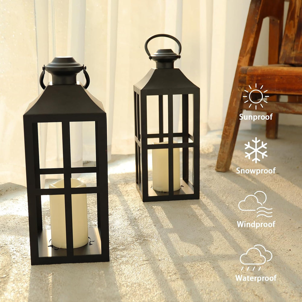 Bdor 17.7 Inch Black Metal Outdoor Lanterns, Set of 2 with LED Candles