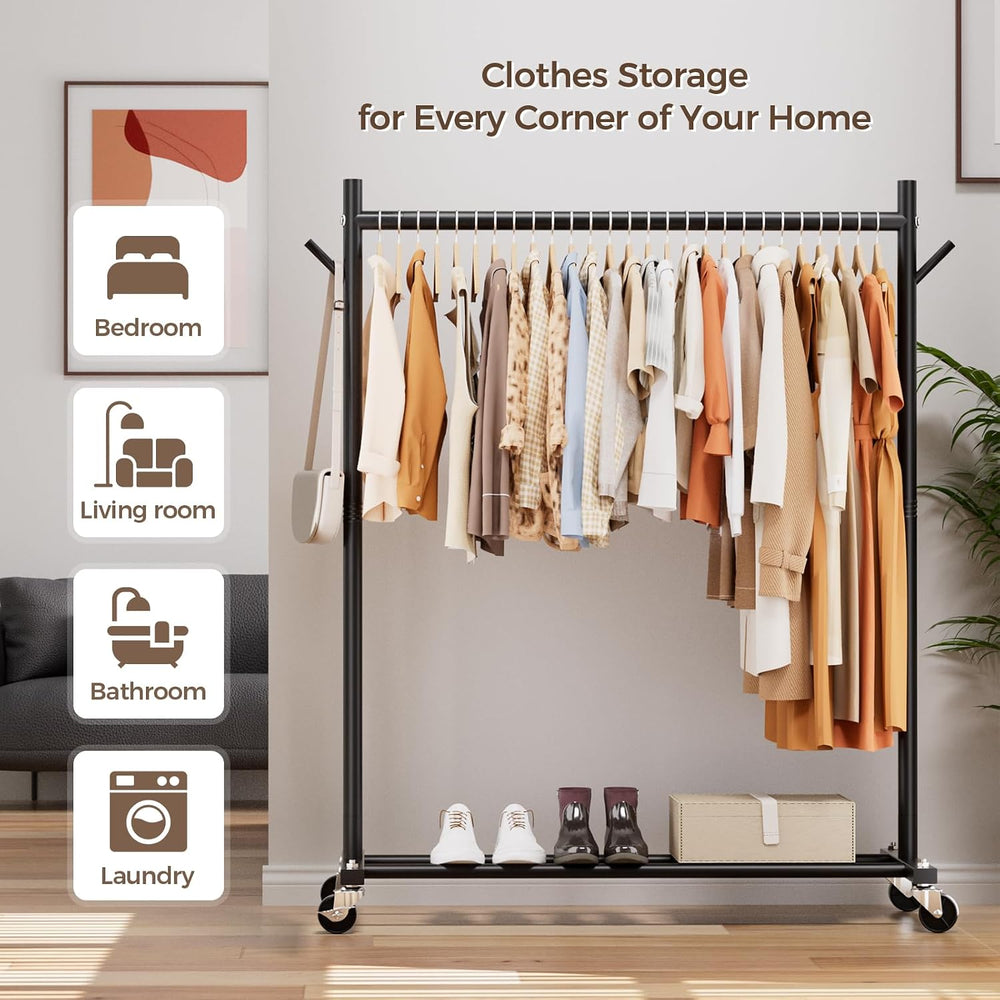 Clothes Rack, Clothing Rack for Hanging Clothes Load 280LBS, Rolling Garment ...