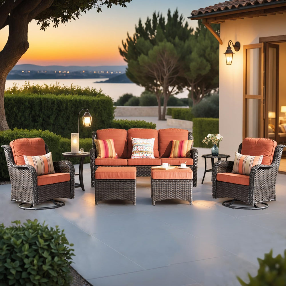 ovios 6-Pieces Patio Furniture Set, Outdoor Wicker Sofa Couch with Swivel Gli...